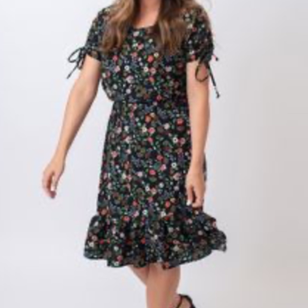 Floral Print Dress with Tie Sleeve & Waist